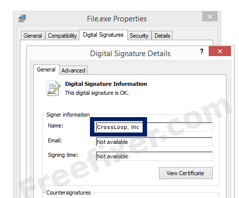 Screenshot of the CrossLoop, Inc certificate